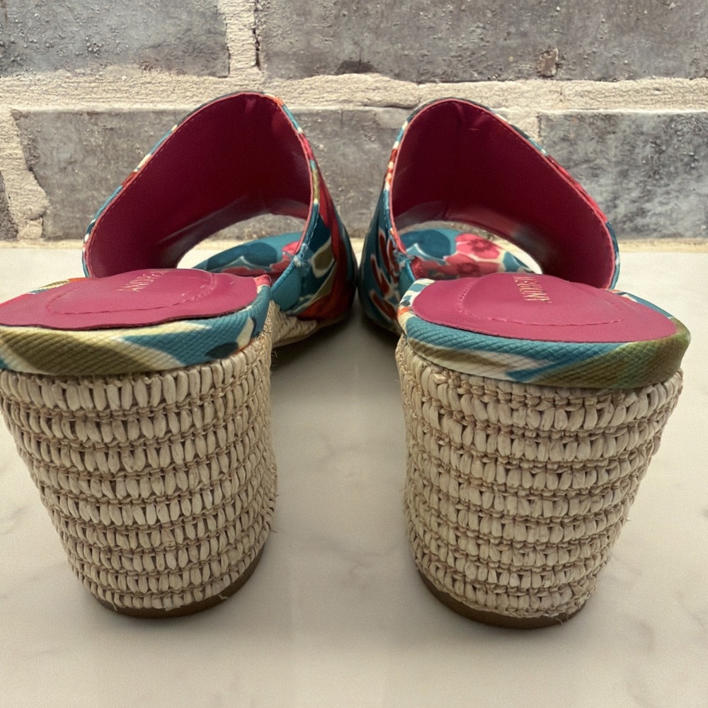 Floral Sandals Block Heel Shoes Slip On Andrew Geller Womens Burnette Size 7M - Picture 6 of 8